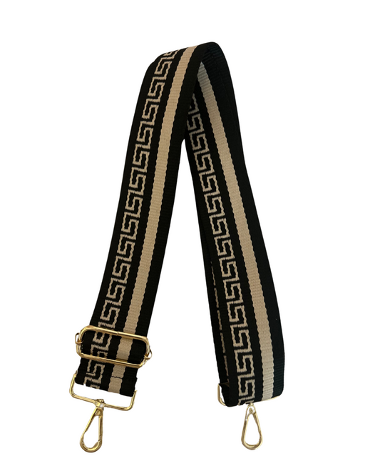 Bagstrap beige/zwart  met  patronen